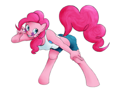 Size: 1240x877 | Tagged: safe, artist:alixnight, character:pinkie pie, species:anthro, species:unguligrade anthro, episode:party pooped, g4, my little pony: friendship is magic, bra just showing, clothing, female, krita, simple background, solo, star glasses, white background
