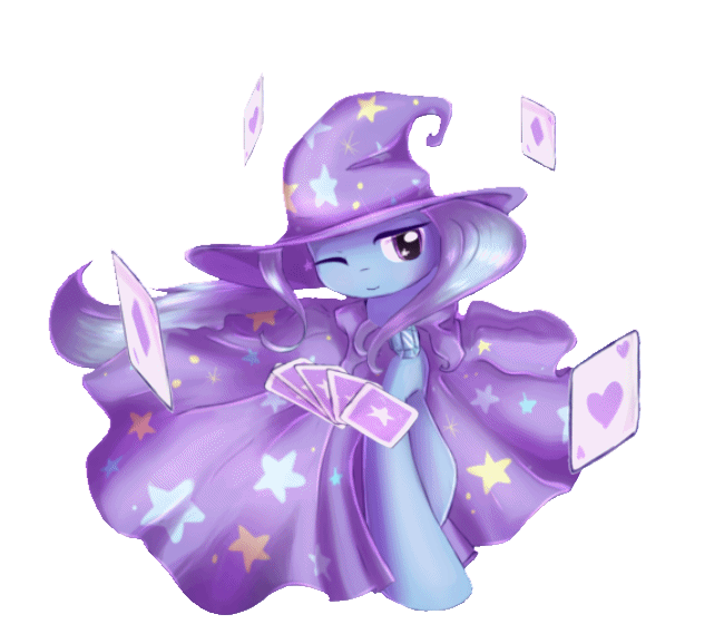 Size: 650x560 | Tagged: safe, artist:nika191319, artist:szafir87, character:trixie, species:pony, species:unicorn, animated, blinking, cape, card, card trick, cinemagraph, clothing, cute, diamond, diatrixes, female, hat, heart, levitation, lidded eyes, magic, mare, one eye closed, raised hoof, simple background, smiling, solo, stars, telekinesis, transparent background, trixie's hat, wink, wizard hat