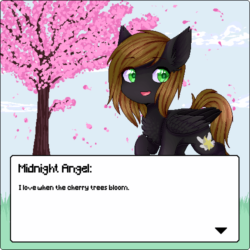 Size: 500x500 | Tagged: safe, artist:shiromidorii, oc, oc only, oc:midnight angel, species:pegasus, species:pony, animated, cherry blossoms, flower, flower blossom, gif, pixel art, solo, tree