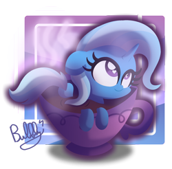 Size: 2096x2066 | Tagged: safe, artist:bubbly-storm, character:trixie, species:pony, species:unicorn, chibi, cup, cup of pony, cute, diatrixes, female, mare, micro, smiling, solo, teacup, that pony sure does love teacups