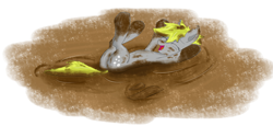 Size: 4049x1867 | Tagged: safe, artist:pzkratzer, character:derpy hooves, dirt, dirty, messy, mud, mud bath, muddy, on back, playing, plot, swamp, wet and messy