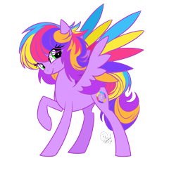 Size: 1378x1336 | Tagged: safe, artist:basykail, oc, oc only, oc:colorful circle, species:pegasus, species:pony, colored wings, female, mare, multicolored wings, rainbow hair, simple background, solo, transparent background