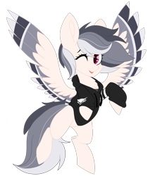 Size: 2280x2712 | Tagged: safe, artist:beashay, oc, oc only, oc:teddy cobalt, species:pegasus, species:pony, clothing, colored wings, female, high res, hoodie, mare, multicolored wings, one eye closed, simple background, solo, transparent background, wink