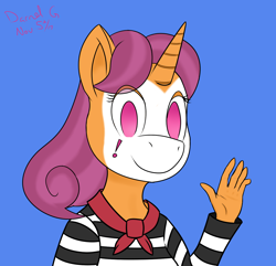 Size: 1350x1300 | Tagged: safe, artist:darnelg, character:quiet gestures, species:anthro, species:pony, species:unicorn, face paint, makeup, mime, simple background, waving