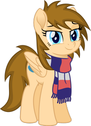 Size: 1104x1514 | Tagged: safe, artist:peahead, oc, oc only, oc:stellar winds, species:pegasus, species:pony, 2018 community collab, derpibooru community collaboration, blue eyes, clothing, eyebrows, female, lidded eyes, looking at you, mare, movie accurate, scarf, simple background, smiling, solo, transparent background, vector