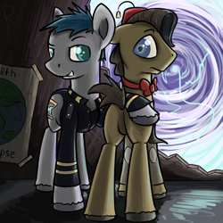 Size: 1080x1080 | Tagged: safe, artist:twilightsquare, character:doctor whooves, character:time turner, clothing, featureless crotch, fez, hat, jack harkness, plot, ponified, unshorn fetlocks