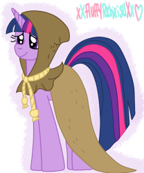 Size: 1024x1229 | Tagged: safe, artist:xxfluffypachirisuxx, character:clover the clever, character:twilight sparkle, species:pony, species:unicorn, cloak, clothing, female, mare, simple background, solo, transparent background
