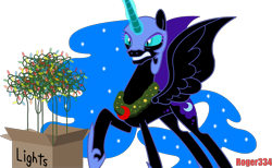 Size: 3777x2326 | Tagged: safe, artist:roger334, character:nightmare moon, character:princess luna, species:alicorn, species:pony, angry, christmas, christmas lights, female, holiday, mare, simple background, solo, transparent background, vector, winter