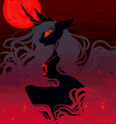 Size: 580x620 | Tagged: safe, artist:creeate97, character:princess luna, species:alicorn, species:pony, blood moon, female, full moon, glowing eyes, mare, moon, partial color, solo