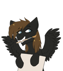 Size: 2318x2585 | Tagged: safe, artist:sugarstar, oc, oc only, species:pegasus, species:pony, brush, canvas, commission, male, mouth hold, paintbrush, simple background, smiling, solo, stallion, teeth, transparent background, wings