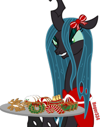 Size: 4613x5869 | Tagged: safe, artist:roger334, character:queen chrysalis, species:pony, absurd resolution, christmas, cookie, female, food, holiday, mare, simple background, solo, transparent background, vector, winter