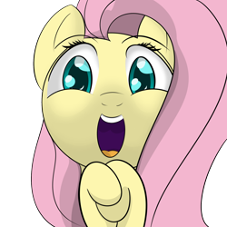 Size: 1500x1500 | Tagged: safe, artist:datapony, character:fluttershy, species:pony, amazed, bust, female, happy, hooves together, looking at you, mare, open mouth, portrait, simple background, solo, transparent background