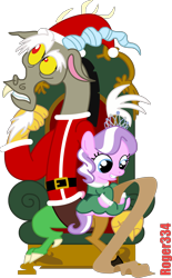 Size: 2472x3991 | Tagged: safe, artist:roger334, character:diamond tiara, character:discord, species:draconequus, christmas, clothing, costume, cute, diamondbetes, female, filly, holiday, letter to santa, male, santa claus, santa costume, simple background, transparent background, vector, winter