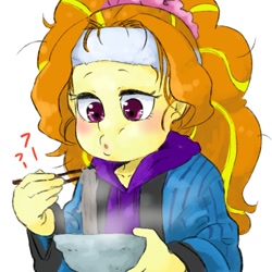 Size: 816x816 | Tagged: safe, artist:kogarasumaru24, character:adagio dazzle, my little pony:equestria girls, eating, female, food, noodles, ramen, sick, simple background, solo, soup, white background