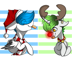 Size: 6000x5000 | Tagged: safe, artist:hellishprogrammer, oc, oc only, oc:jeremy, oc:michael, species:pegasus, species:pony, species:unicorn, absurd resolution, antlers, clothing, male, red nose, reindeer antlers, scarf, stallion, tongue out
