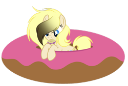 Size: 1023x692 | Tagged: safe, artist:marielle5breda, oc, oc only, oc:tinkie tonkie, parent:derpy hooves, parent:doctor whooves, parents:doctorderpy, species:earth pony, species:pony, donut, female, food, mare, mouth hold, offspring, simple background, solo, transparent background