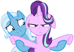 Size: 7200x5000 | Tagged: safe, artist:greenmachine987, character:starlight glimmer, character:trixie, species:pony, species:unicorn, episode:all bottled up, g4, my little pony: friendship is magic, absurd resolution, annoyed, duo, floppy ears, simple background, transparent background, trixie's puppeteering, underhoof, vector