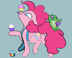 Size: 1280x1024 | Tagged: safe, artist:veesocks, character:gummy, character:pinkie pie, species:earth pony, species:pony, 30 minute art challenge, apron, clothing, cute, female, mare, raised hoof, smiling, tongue out