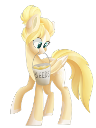Size: 1776x2358 | Tagged: safe, artist:beashay, oc, oc only, oc:daisy chain, species:pegasus, species:pony, bucket, female, mare, mouth hold, seeds, simple background, solo, transparent background