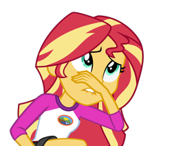 Size: 4968x4242 | Tagged: safe, artist:keronianniroro, character:sunset shimmer, equestria girls:legend of everfree, g4, my little pony: equestria girls, my little pony:equestria girls, absurd resolution, camp everfree outfits, clothing, eww, female, lip bite, shorts, simple background, solo, transparent background, vector
