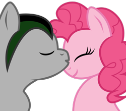 Size: 1600x1406 | Tagged: safe, artist:northernthestar, character:pinkie pie, oc, oc:opus magnum, species:pony, canon x oc, kissing, simple background, transparent background