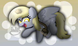 Size: 2741x1633 | Tagged: safe, artist:bubbly-storm, character:derpy hooves, female, food, letter, muffin, solo
