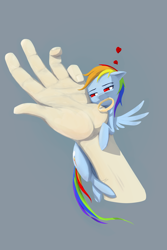 Size: 4000x6000 | Tagged: safe, artist:madgehog, character:rainbow dash, species:human, species:pegasus, species:pony, blushing, colored, cute, dashabetes, female, hand, love, mare, micro, ring, spread wings, wedding ring, wings