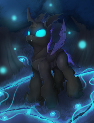 Size: 939x1231 | Tagged: safe, artist:hitbass, species:changeling, night, solo