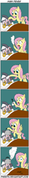 Size: 549x3336 | Tagged: safe, artist:pheeph, character:fluttershy, character:zecora, old master q, episode:a health of information, g4, my little pony: friendship is magic, bed, comic, fever, kettle, napkin, parody, sick, spots, steam, swamp fever, teapot, towel