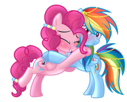 Size: 1024x822 | Tagged: safe, artist:xxmelody-scribblexx, character:pinkie pie, character:rainbow dash, species:pegasus, species:pony, ship:pinkiedash, alternate universe, blushing, eyes closed, female, hug, lesbian, mare, pegasus pinkie pie, race swap, shipping, simple background, smiling, transparent background