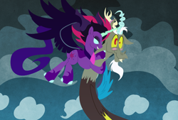 Size: 3496x2362 | Tagged: safe, artist:turkleson, character:discord, character:midnight sparkle, character:twilight sparkle, character:twilight sparkle (scitwi), species:pony, ship:discolight, my little pony:equestria girls, equestria girls ponified, female, male, midnight sparkle, ponified, shipping, straight