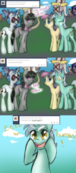 Size: 1024x2304 | Tagged: safe, artist:rflzqt, character:bon bon, character:derpy hooves, character:dj pon-3, character:doctor whooves, character:lyra heartstrings, character:octavia melody, character:sweetie drops, character:time turner, character:vinyl scratch, species:earth pony, species:pony, species:unicorn, ship:doctorderpy, ship:lyrabon, ship:scratchtavia, adventure time, ask, bow tie, comic, dialogue, dilated pupils, eyes closed, female, glasses, humie, lesbian, looking at you, male, mare, necktie, open mouth, shipping, smiling, straight, that pony sure does love humans, tumblr, vinyl and octavia in romance