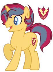 Size: 1053x1441 | Tagged: safe, artist:marielle5breda, oc, oc only, oc:flare shield, parent:flash sentry, parent:sunset shimmer, parents:flashimmer, species:pony, species:unicorn, male, offspring, simple background, solo, stallion, transparent background