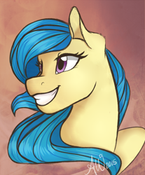 Size: 800x964 | Tagged: safe, artist:fairdahlia, oc, oc only, species:pegasus, species:pony, bust, female, grin, mare, portrait, smiling, solo