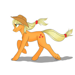 Size: 1024x1024 | Tagged: safe, artist:fairdahlia, character:applejack, species:earth pony, species:pony, female, mare, running, simple background, solo, white background