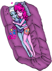 Size: 2000x2728 | Tagged: safe, artist:starwantrix, character:pinkie pie, character:trixie, ship:trixiepie, my little pony:equestria girls, blushing, clothing, couch, cuddling, cute, diapinkes, diatrixes, female, lesbian, midriff, panties, pink underwear, romance, shipping, shorts, simple background, sleeping, sports bra, transparent background, underwear