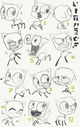 Size: 2769x4381 | Tagged: safe, artist:amberpone, angry, big eyes, cute, expressions, eyes open, happy, invader zim, looking at you, looking up, pencil drawing, ponified, sad, scared, sitting, sketch, standing, traditional art