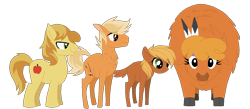 Size: 1226x536 | Tagged: safe, artist:thepegasisterpony, base used, character:braeburn, character:little strongheart, oc, oc:amber apple, oc:archer apple, parent:braeburn, parent:little strongheart, parents:braeheart, species:buffalo, species:earth pony, species:pony, ship:braeheart, bisony, cloven hooves, family, female, hybrid, interspecies, interspecies offspring, male, missing accessory, offspring, older, shipping, simple background, stallion, straight, transparent background