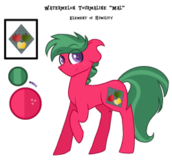 Size: 1551x1452 | Tagged: safe, artist:thepegasisterpony, oc, oc only, oc:watermelon tourmaline apple, parent:big macintosh, parent:rarity, parents:rarimac, species:earth pony, species:pony, freckles, male, offspring, raised hoof, reference sheet, simple background, solo, stallion, transparent background