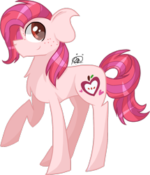 Size: 1171x1362 | Tagged: safe, artist:thepegasisterpony, oc, oc only, oc:rose macintosh, parent:big macintosh, parent:rarity, parents:rarimac, species:earth pony, species:pony, chest fluff, freckles, male, offspring, raised hoof, simple background, solo, stallion, transparent background