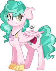 Size: 1052x1330 | Tagged: safe, artist:thepegasisterpony, oc, oc:alkali quartz, parent:pinkie pie, parent:princess skystar, parents:skypie, species:classical hippogriff, species:hippogriff, colored pupils, female, hybrid, interspecies offspring, jewelry, magical lesbian spawn, necklace, offspring, simple background, solo, transparent background