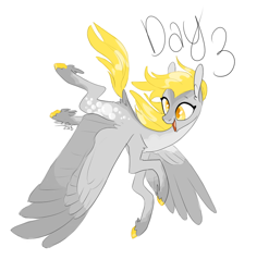Size: 890x900 | Tagged: safe, artist:creeate97, character:derpy hooves, species:pegasus, species:pony, colored hooves, cutie mark, feathered fetlocks, female, flying, looking back, mare, open mouth, simple background, smiling, solo, wall eyed, white background, wings