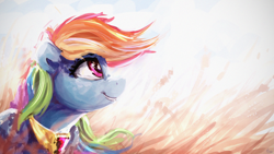 Size: 4000x2250 | Tagged: safe, artist:thefloatingtree, character:rainbow dash, species:pegasus, species:pony, element of loyalty, female, mare, multicolored hair, smiling, solo, windswept mane