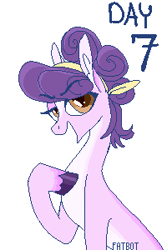 Size: 200x300 | Tagged: safe, artist:creeate97, character:suri polomare, species:earth pony, species:pony, colored hooves, ear fluff, female, mare, pixel art, raised hoof, signature, simple background, solo, white background