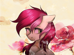 Size: 1600x1200 | Tagged: safe, artist:chickenbrony, character:roseluck, species:earth pony, species:pony, bust, female, looking back, portrait, smiling, solo