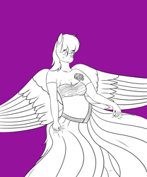 Size: 2500x3000 | Tagged: safe, artist:darnelg, oc, oc:cold front, species:anthro, species:pegasus, species:pony, anthro oc, blushing, clothing, crossdressing, dress, flower, hand, latex, sketch, solo, tail, underwear