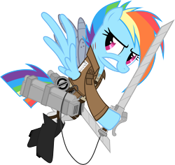 Size: 4871x4599 | Tagged: safe, artist:livehotsun, character:rainbow dash, absurd resolution, apocalypse dash, attack on titan, female, simple background, solo, sword, transparent background, weapon