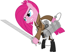 Size: 5525x4414 | Tagged: safe, artist:livehotsun, character:pinkamena diane pie, character:pinkie pie, absurd resolution, apinkalypse pie, attack on titan, female, simple background, solo, sword, transparent background, weapon