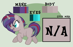 Size: 1125x722 | Tagged: safe, artist:marielle5breda, oc, oc:night sound, parent:tempest shadow, parent:vinyl scratch, species:pony, species:unicorn, female, filly, magical lesbian spawn, offspring, reference sheet, solo