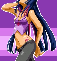 Size: 639x689 | Tagged: safe, artist:zoe-productions, character:twilight sparkle, armpits, belly button, humanized, midriff, tattoo, tramp stamp